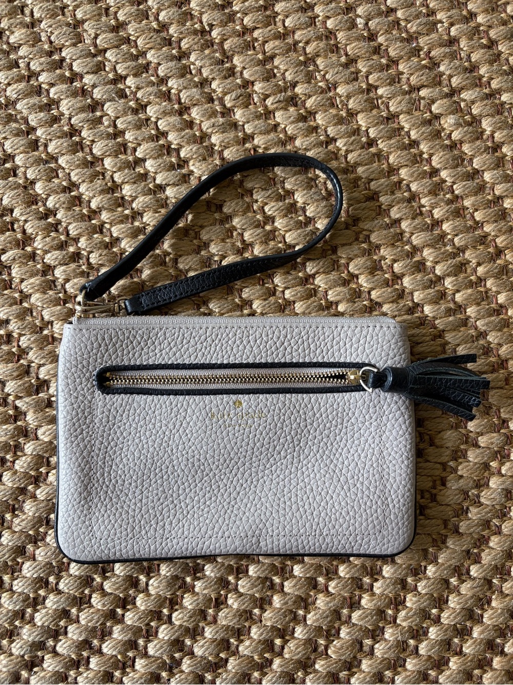 kate spade Light beige Pebbled Leather Wristlet with Black Strap